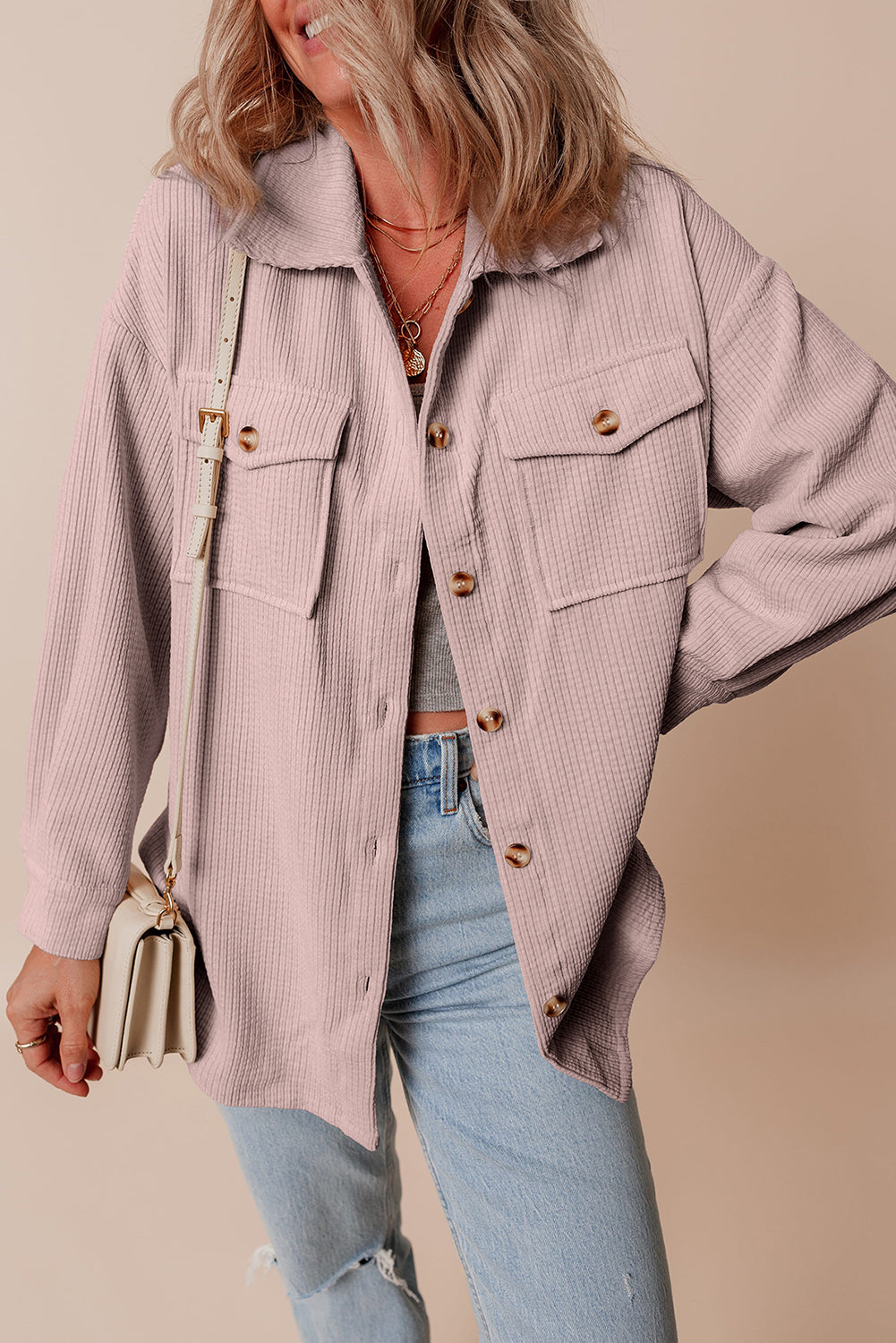 Corduroy Flap Pocket Button Up Shacket