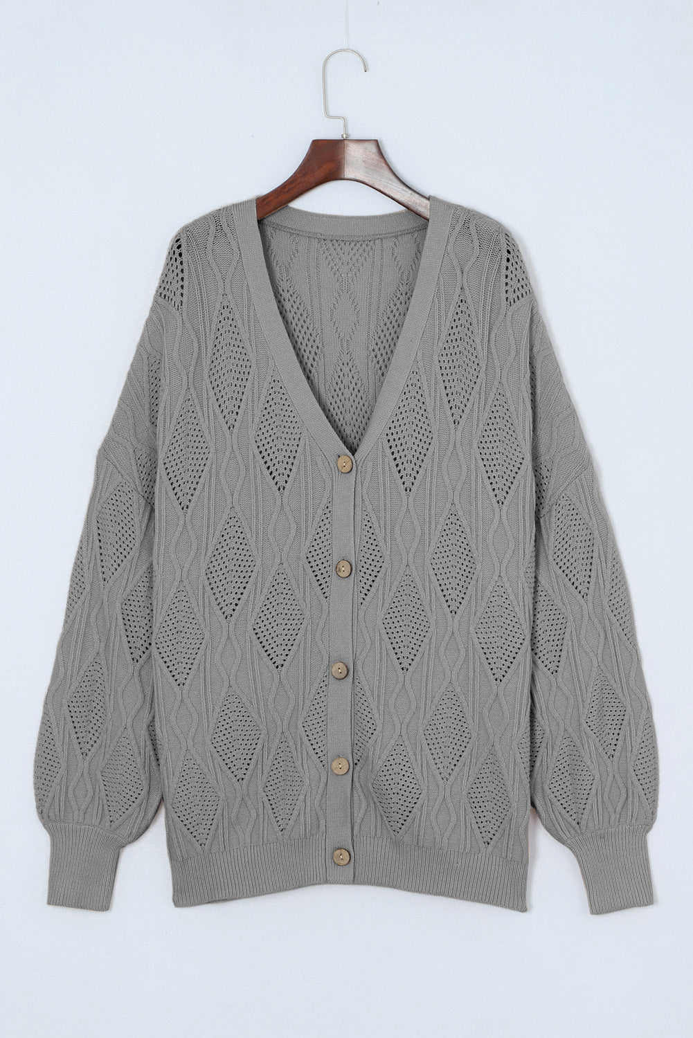 Apricot Plus Size Knitted Hollow out Button up Cardigan