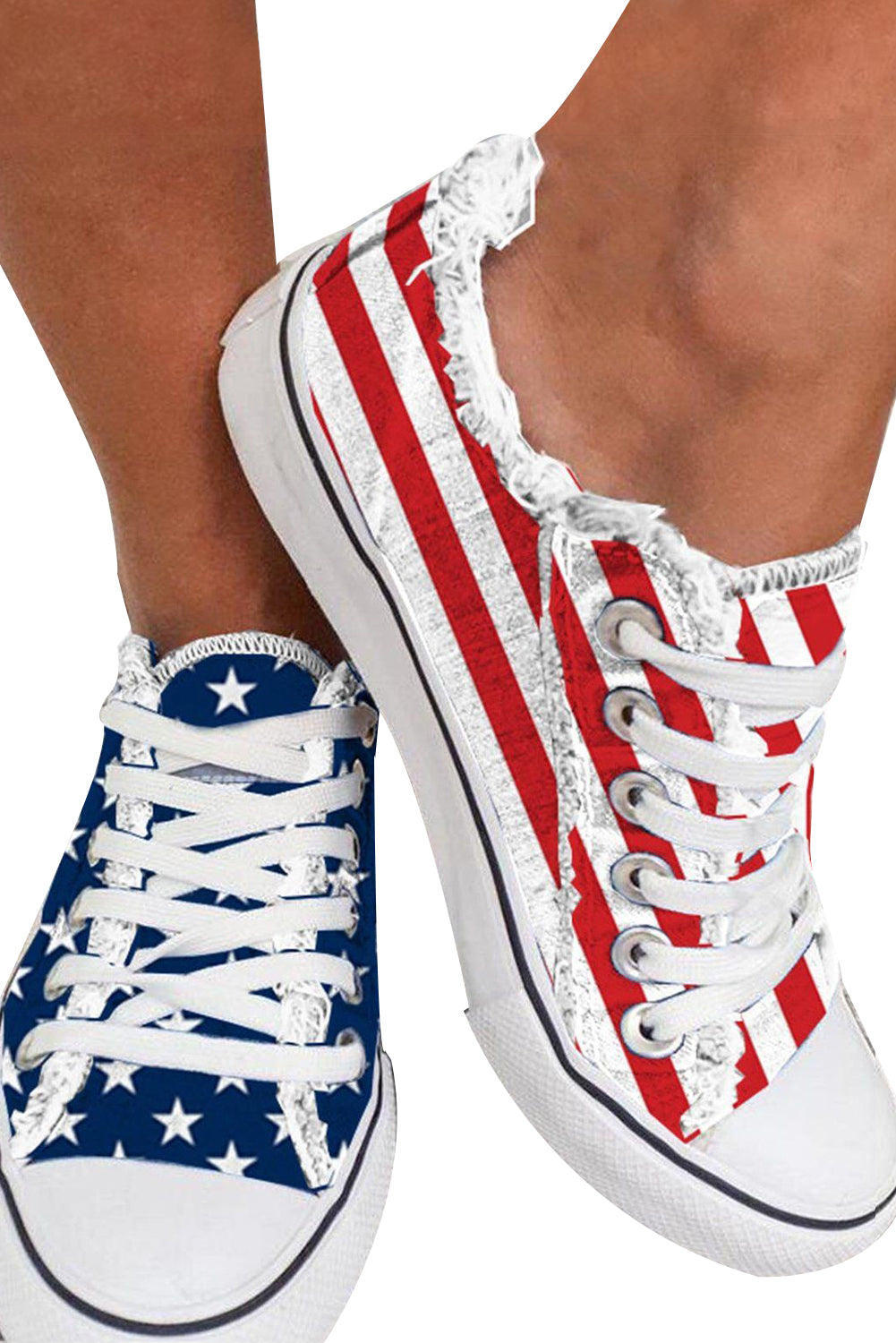 Blue American Flag Lace-up Canvas Flat Shoes