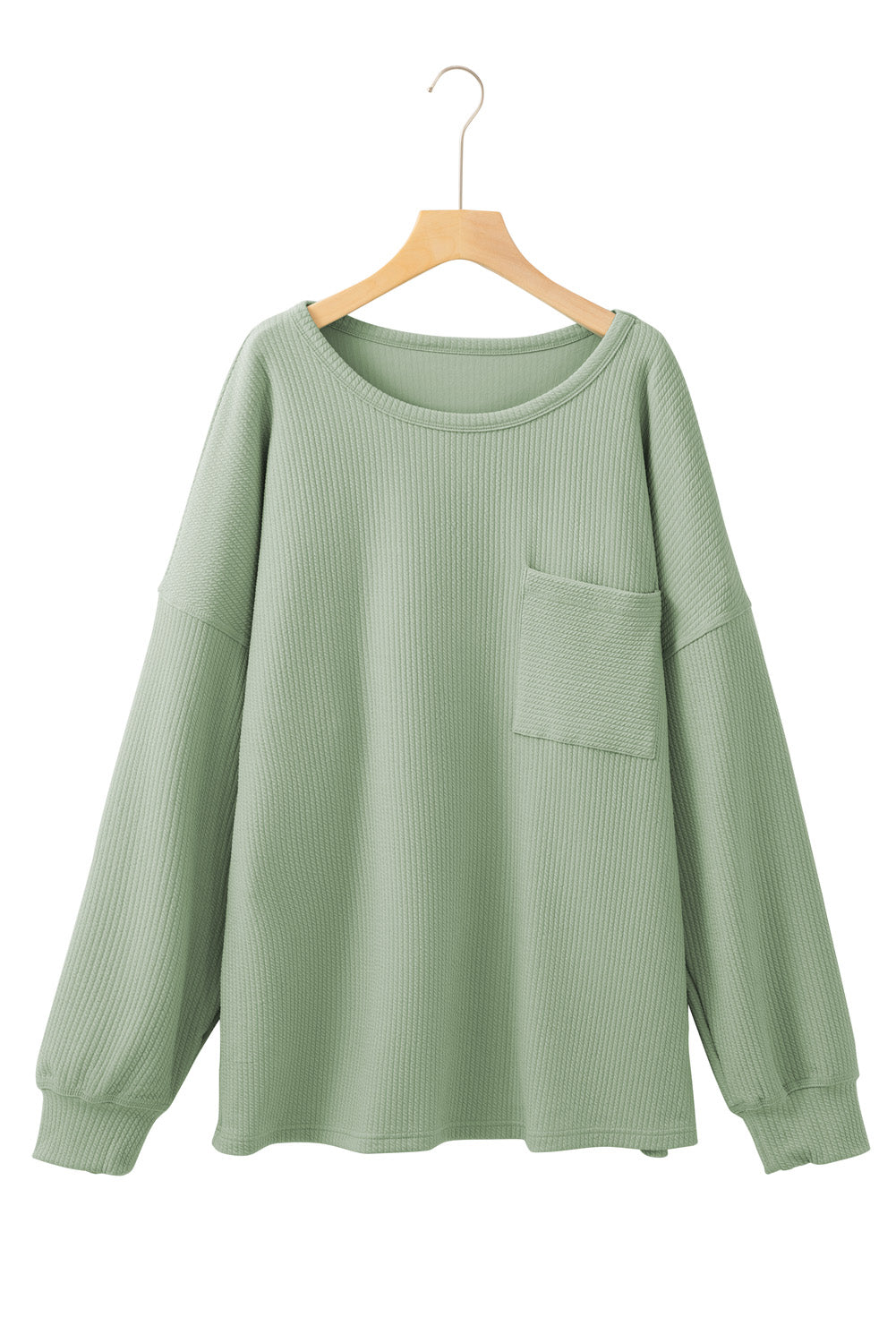 Plus Size Corded Knit Pocketed Crew Neck Top