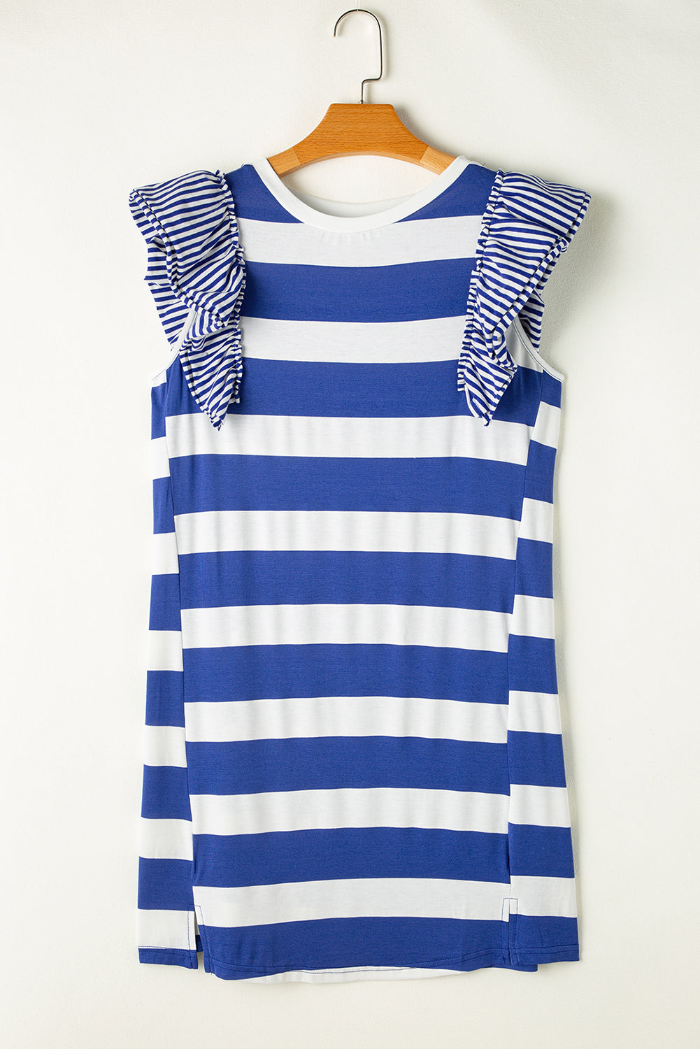 Sky Blue Stripe Contrast Ruffled Sleeve T-shirt Dress