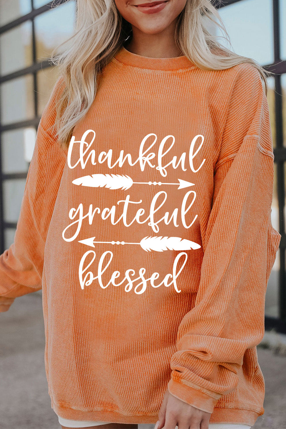 Thankful Grateful Blessed Arrow Graphic Corded Sweatshirt