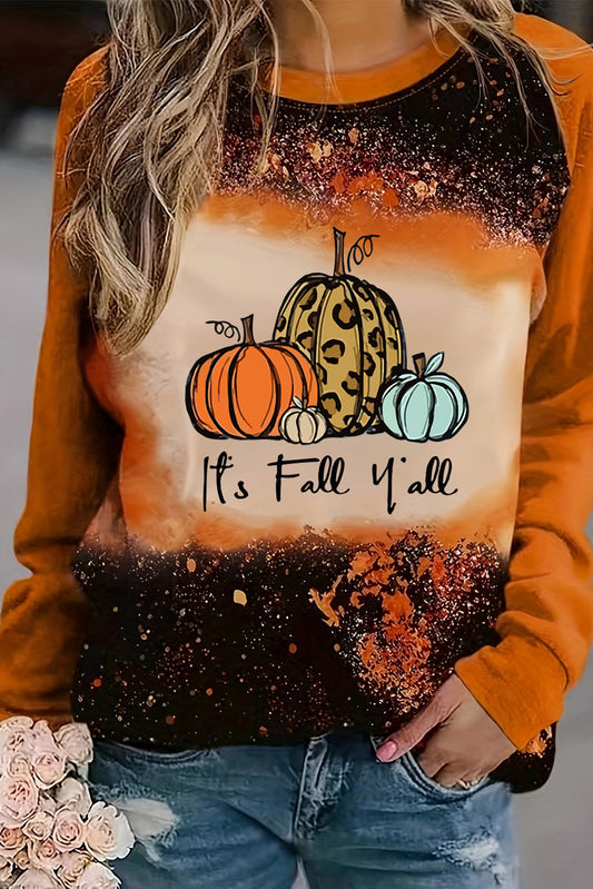 It's Fall Yall Pumpkin Graphic Bleached Top