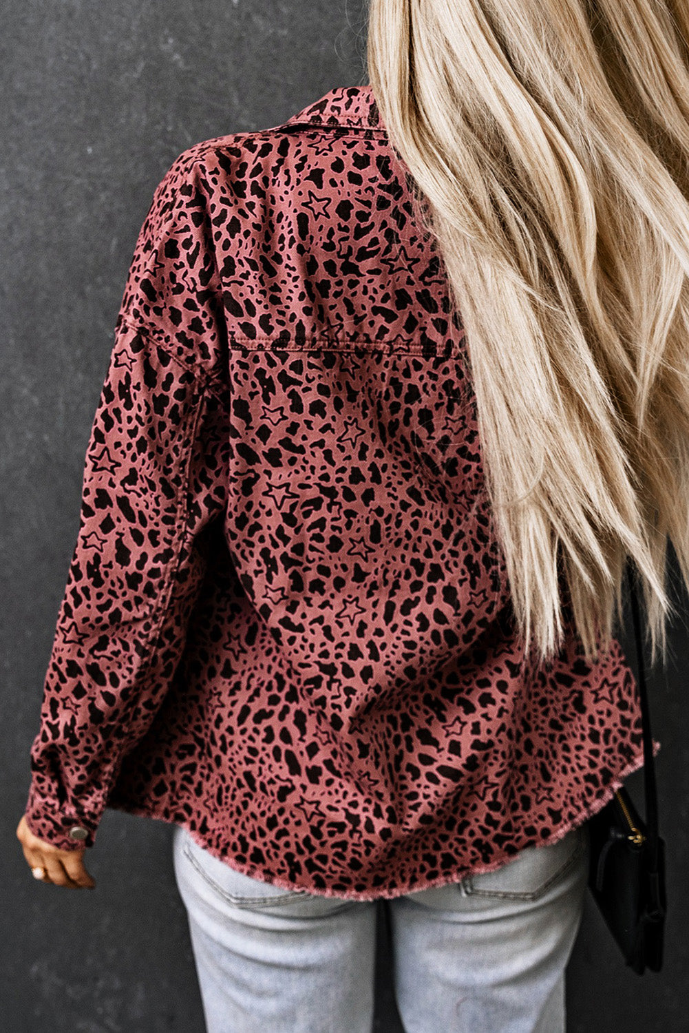 Animal Spots Print Button Up Denim Shacket