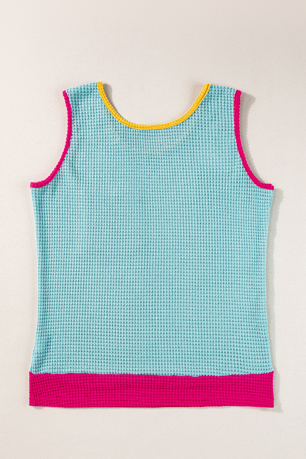 Light Blue Color Block Patched Pocket Breathable Knit Tank Top