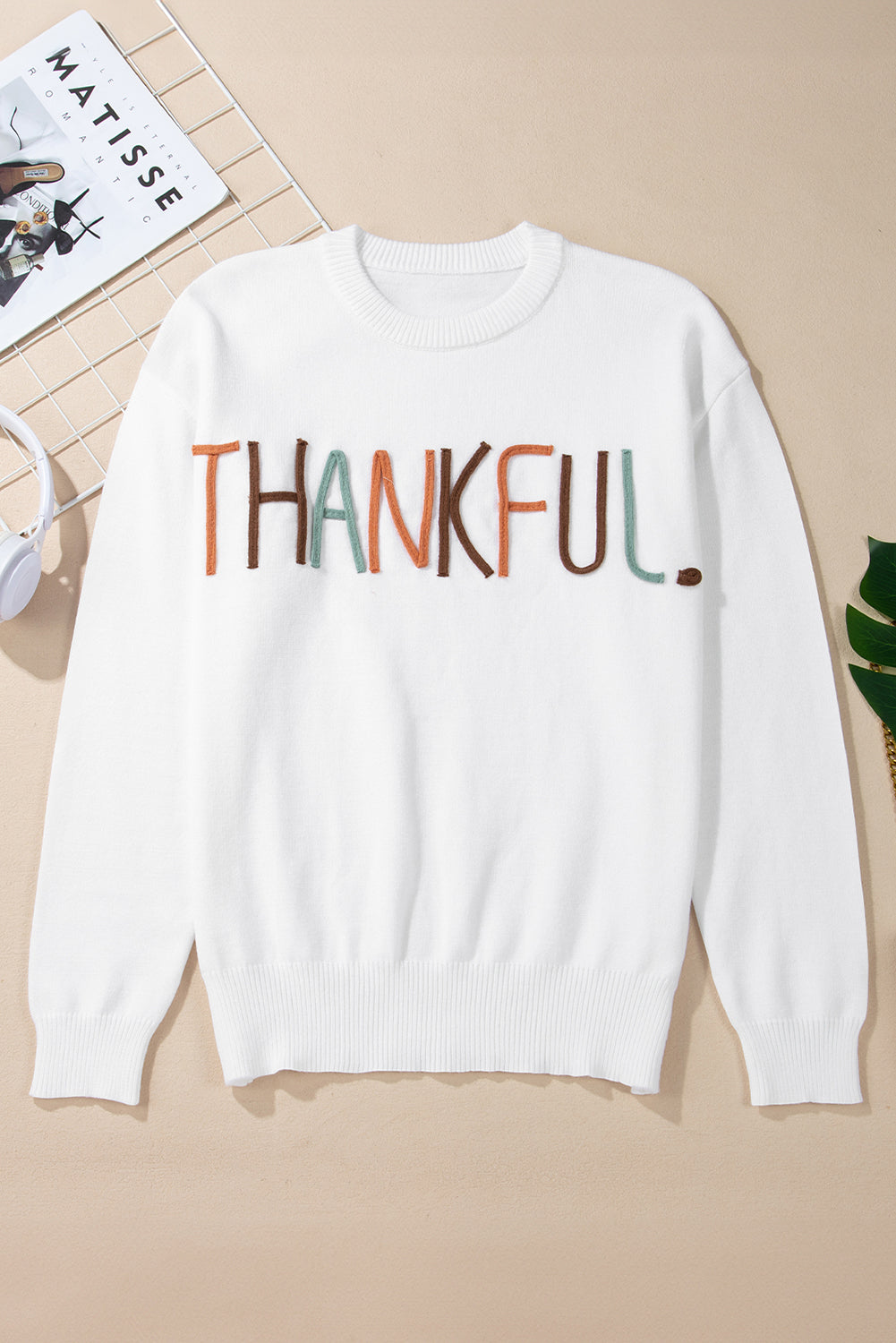 Thankful Ivory Embroidered Sweater