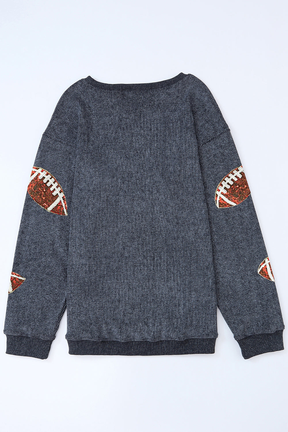 Gray Sequin Football Graphic Corded Baggy Sweatshirt