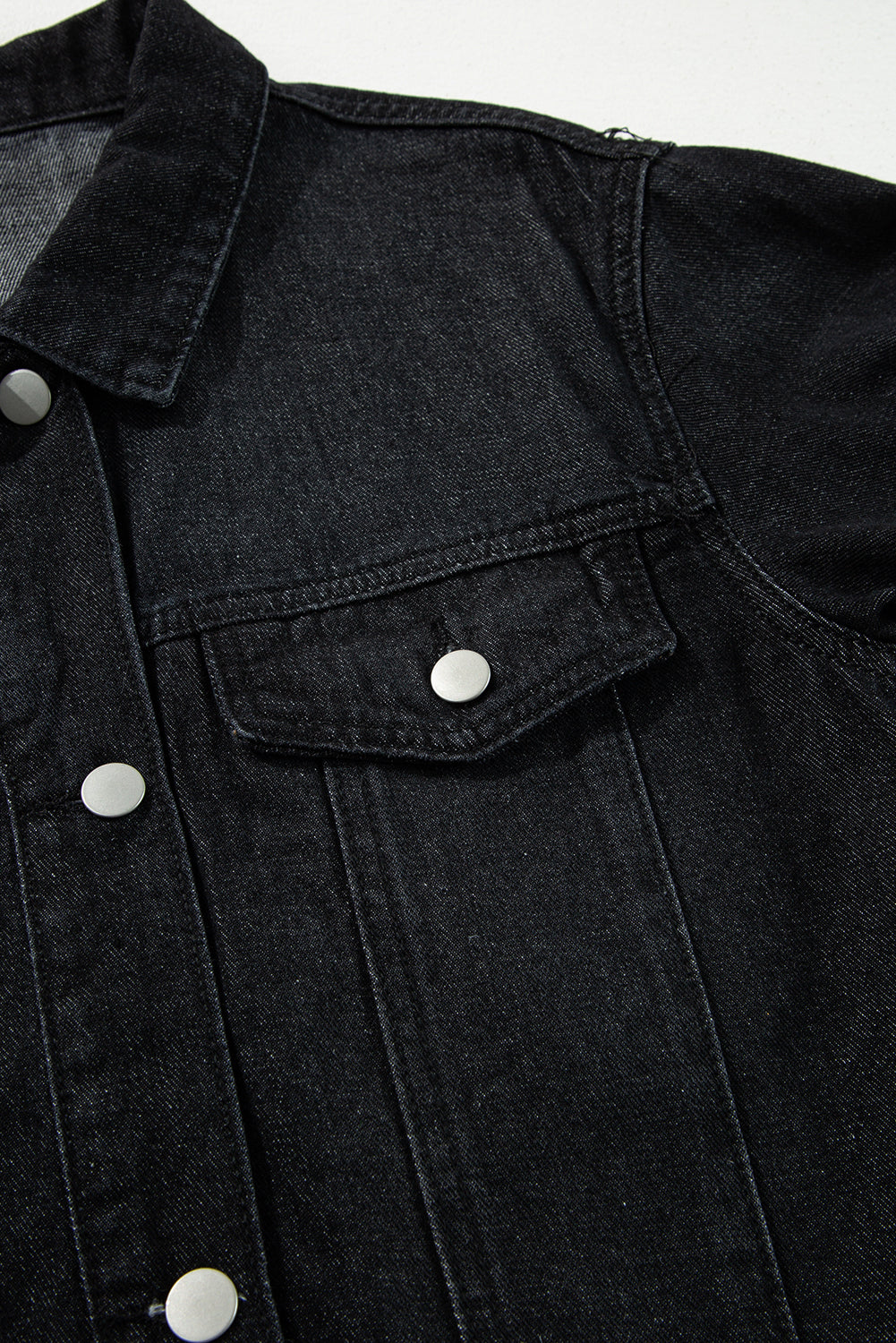 Raw Edge Ruffled Short Sleeve Denim Jacket