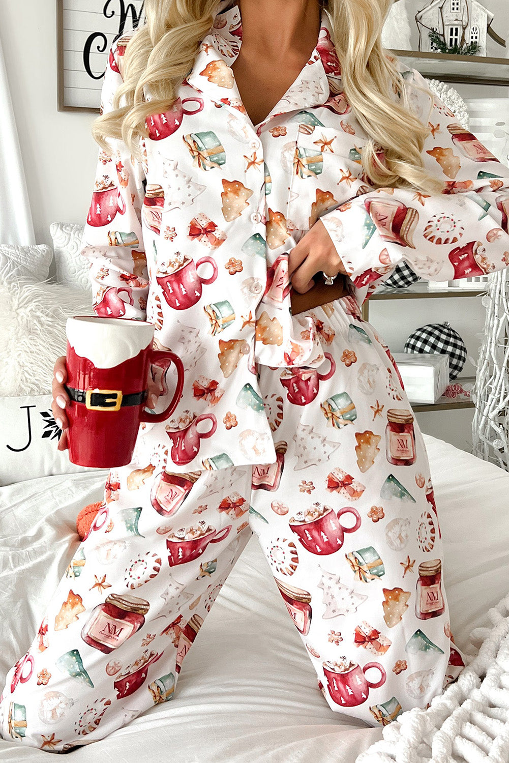 Christmas Pattern Long Sleeve Shirt and Pants Pajama Set