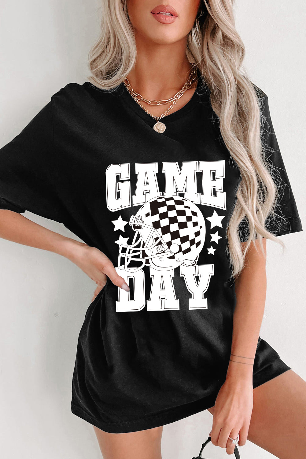 Black GAME DAY Checkerboard Football Helmet T Shirt