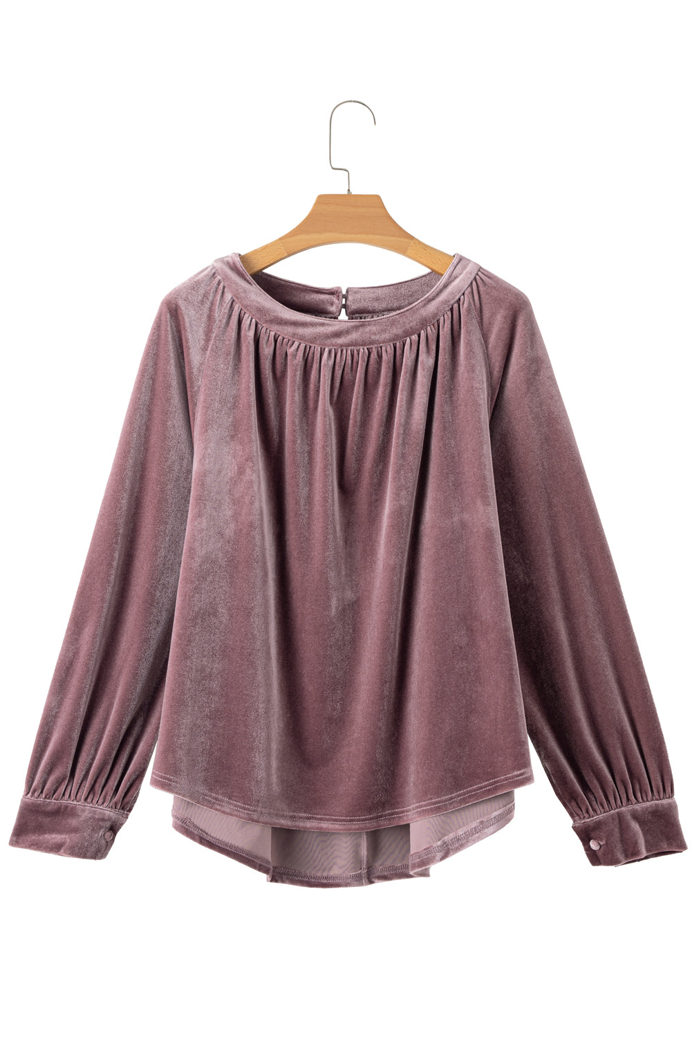 Rose Tan Button Keyhole Back Velvet Swing Top