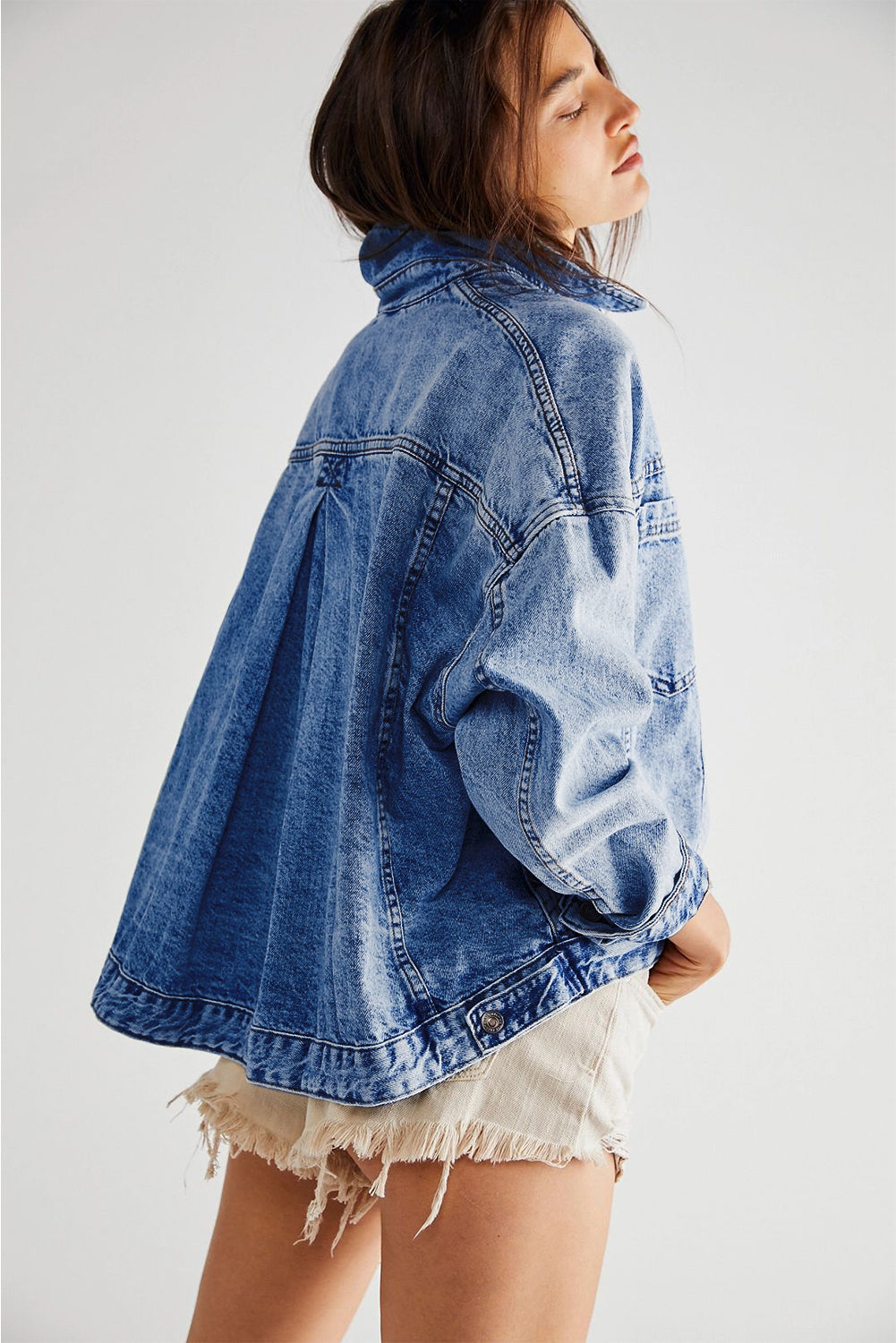 Black Washed Oversize Pocketed Denim Jacket