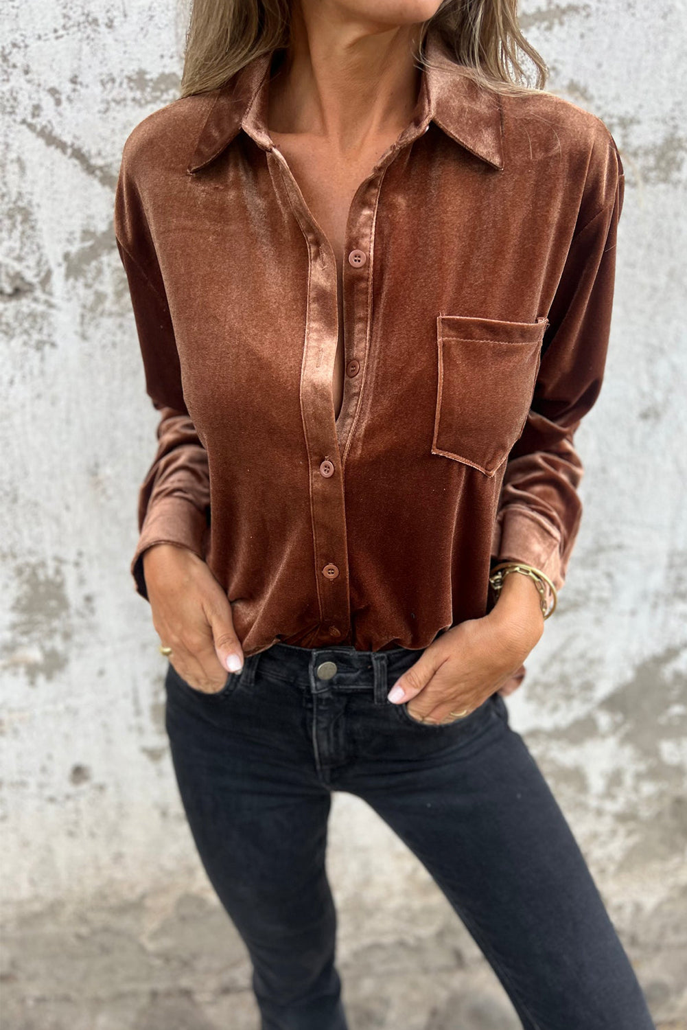 Chestnut Chest Pocket Velvet Shirt