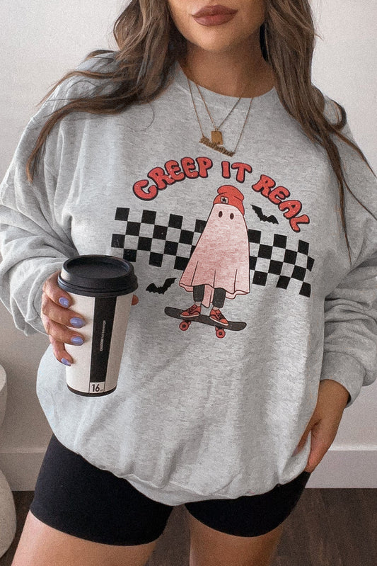 Creep It Real Ghost Print Plus Size Sweatshirt