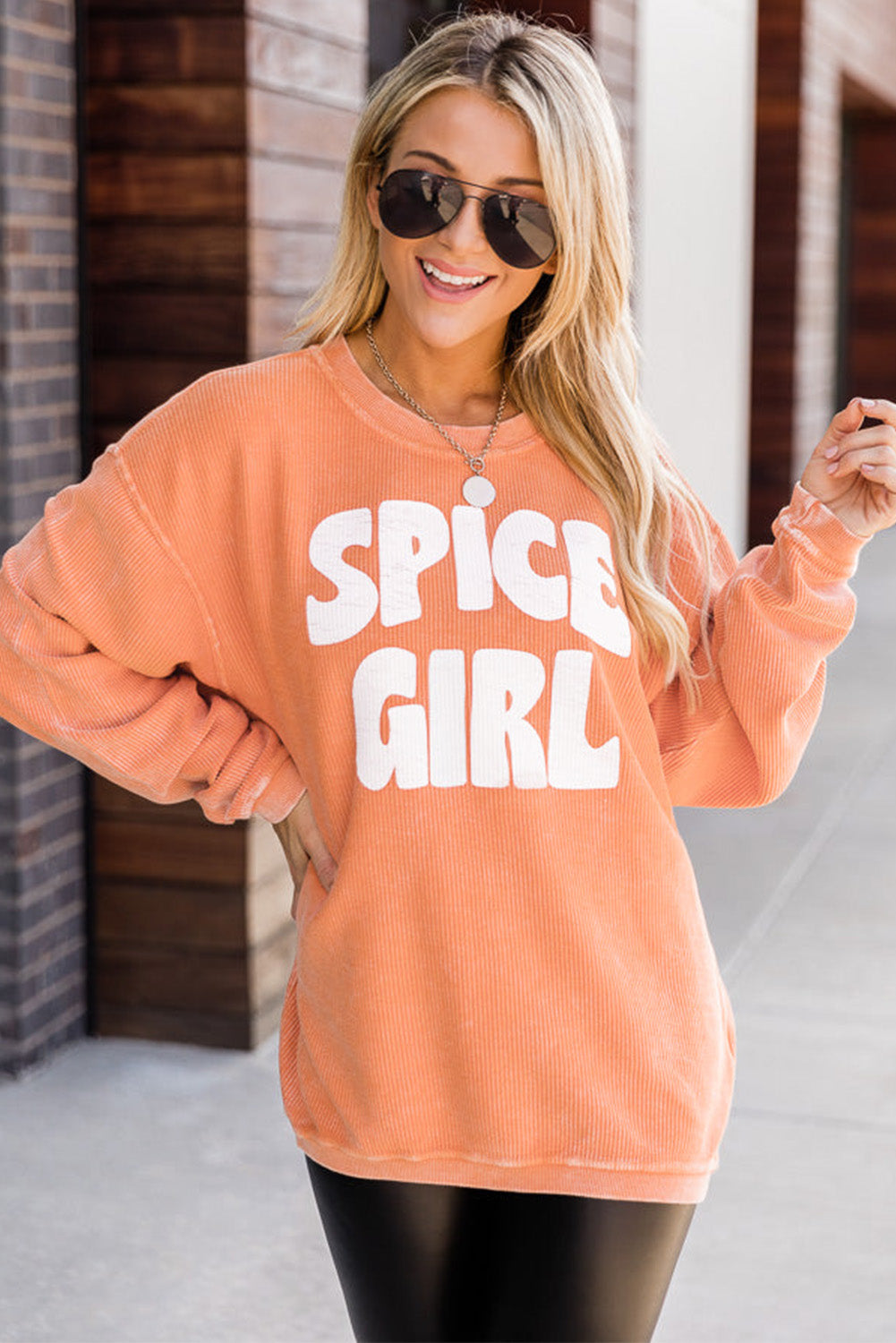 Orange Corded SPICE GIRL Graphic Sweatshirt