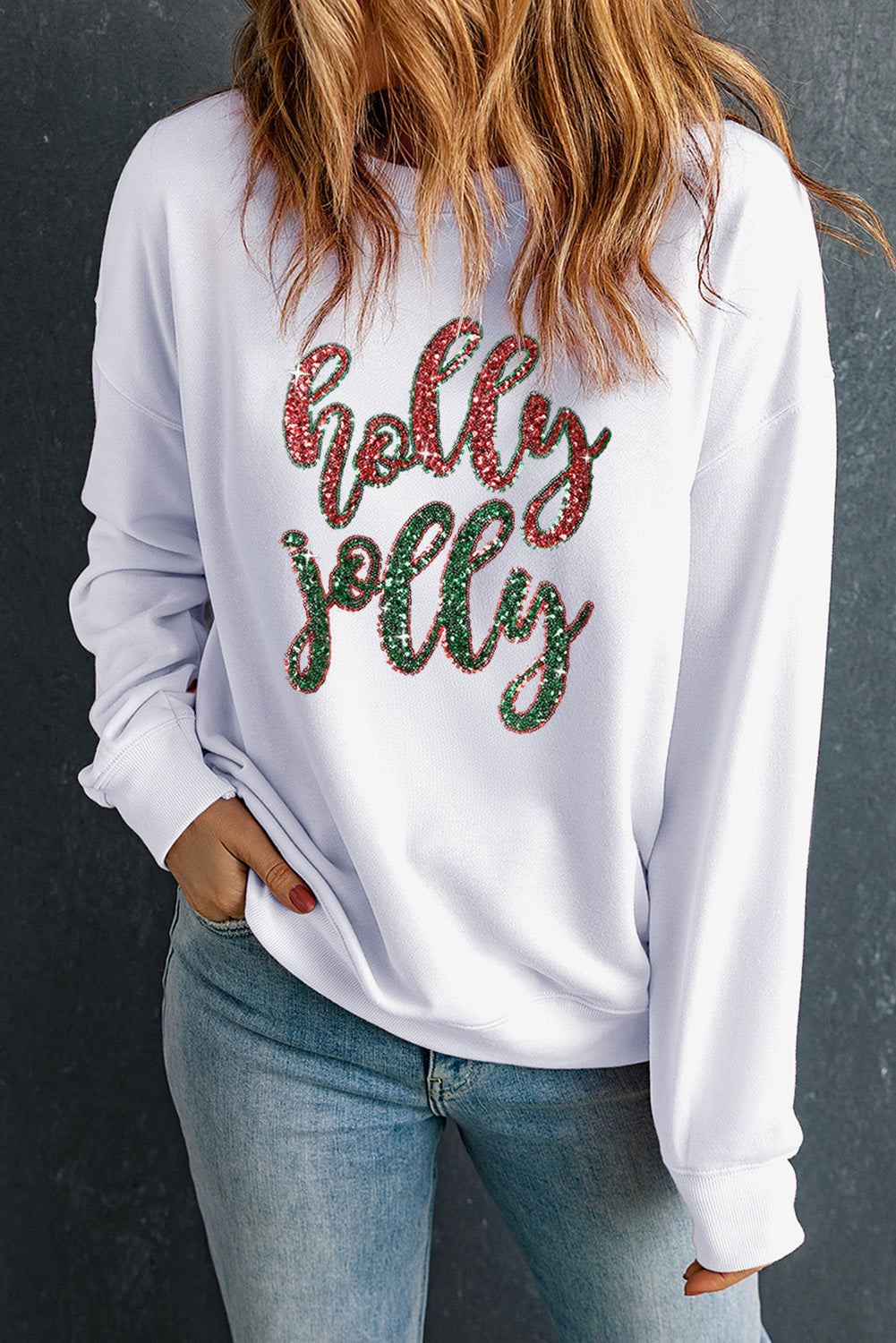 Sequined holly jolly Graphic Christmas Sweatshirt