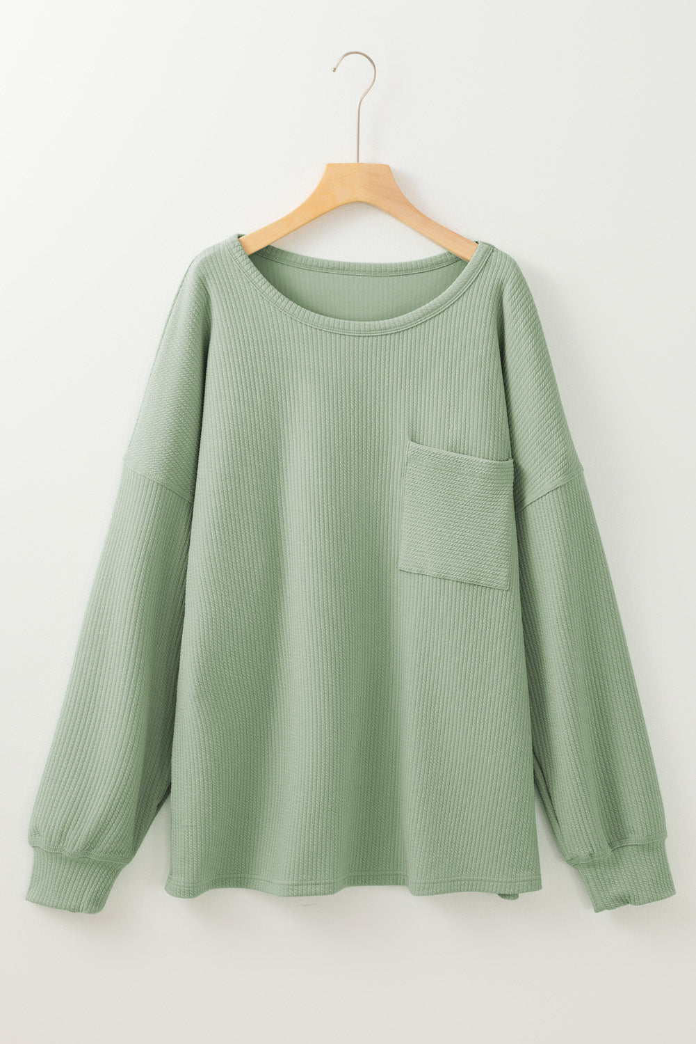 Plus Size Corded Knit Pocketed Crew Neck Top