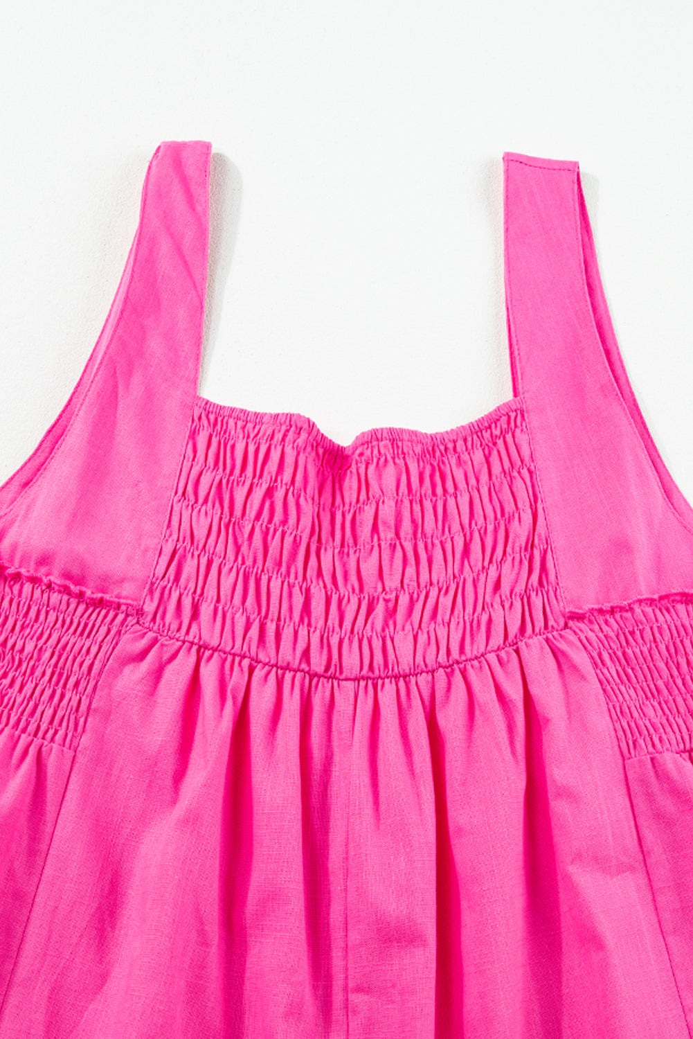 Strawberry Pink Wide Straps Smocked Detail Wide Leg Overalls