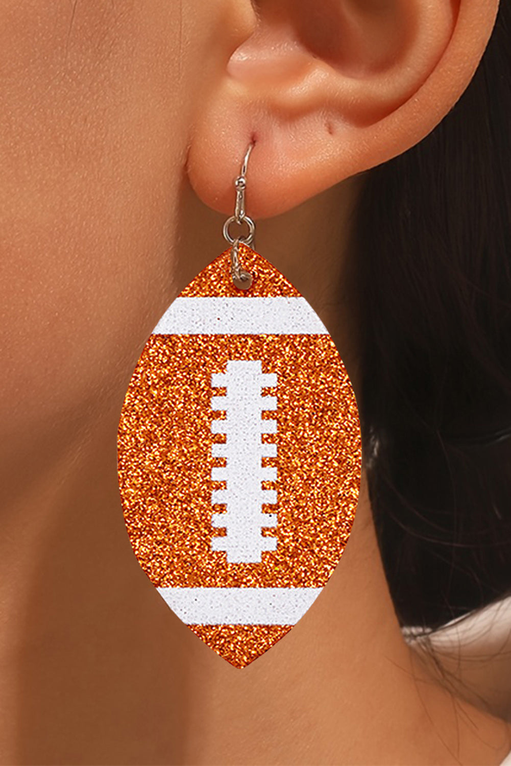 Grapefruit Orange Sequin Football Drop Earrings