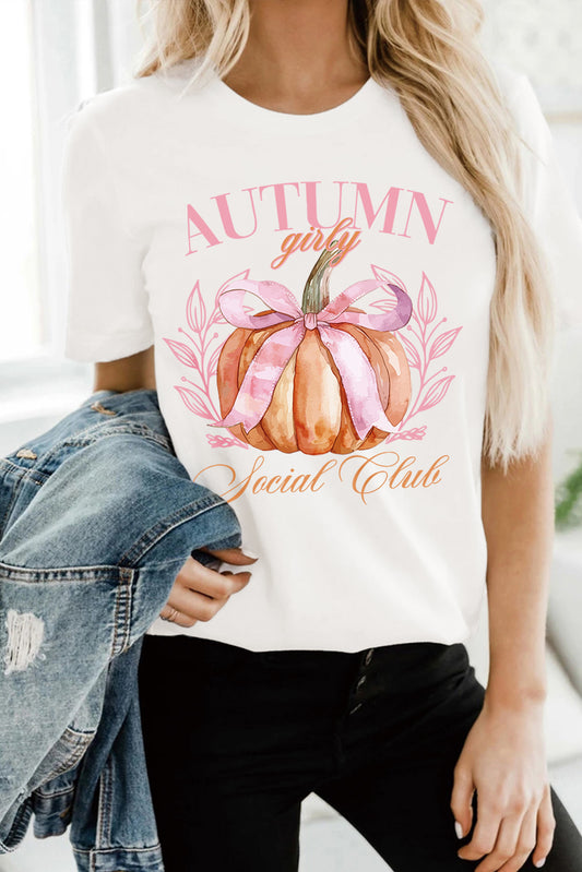 Autumn Girly Thanksgiving Bowknot Pumpkin Graphic T Shirt