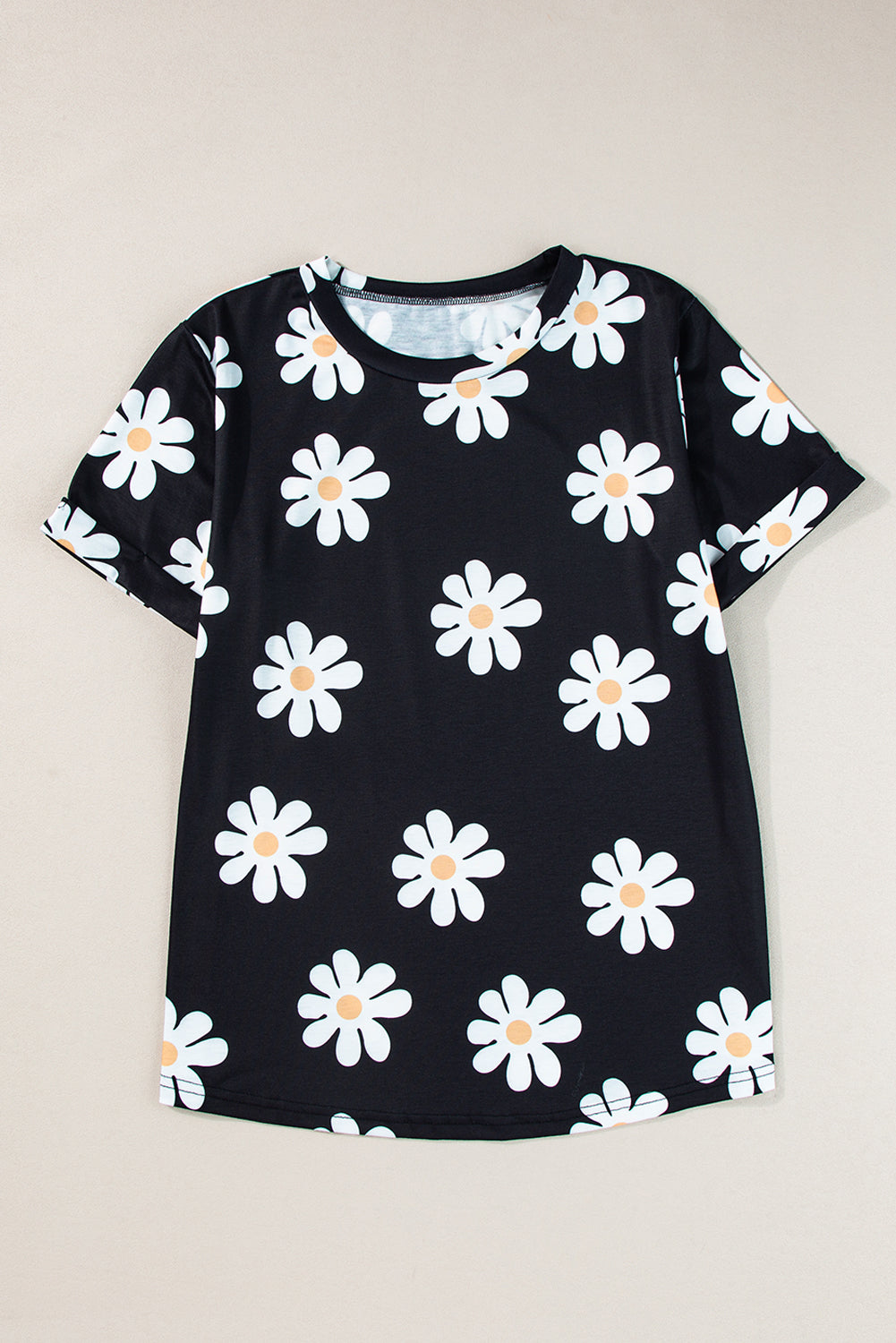 Sky Blue Daisy Printed Crewneck T Shirt