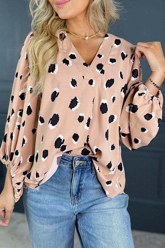 Classic Leopard V Neck Bracelet Sleeve Blouse