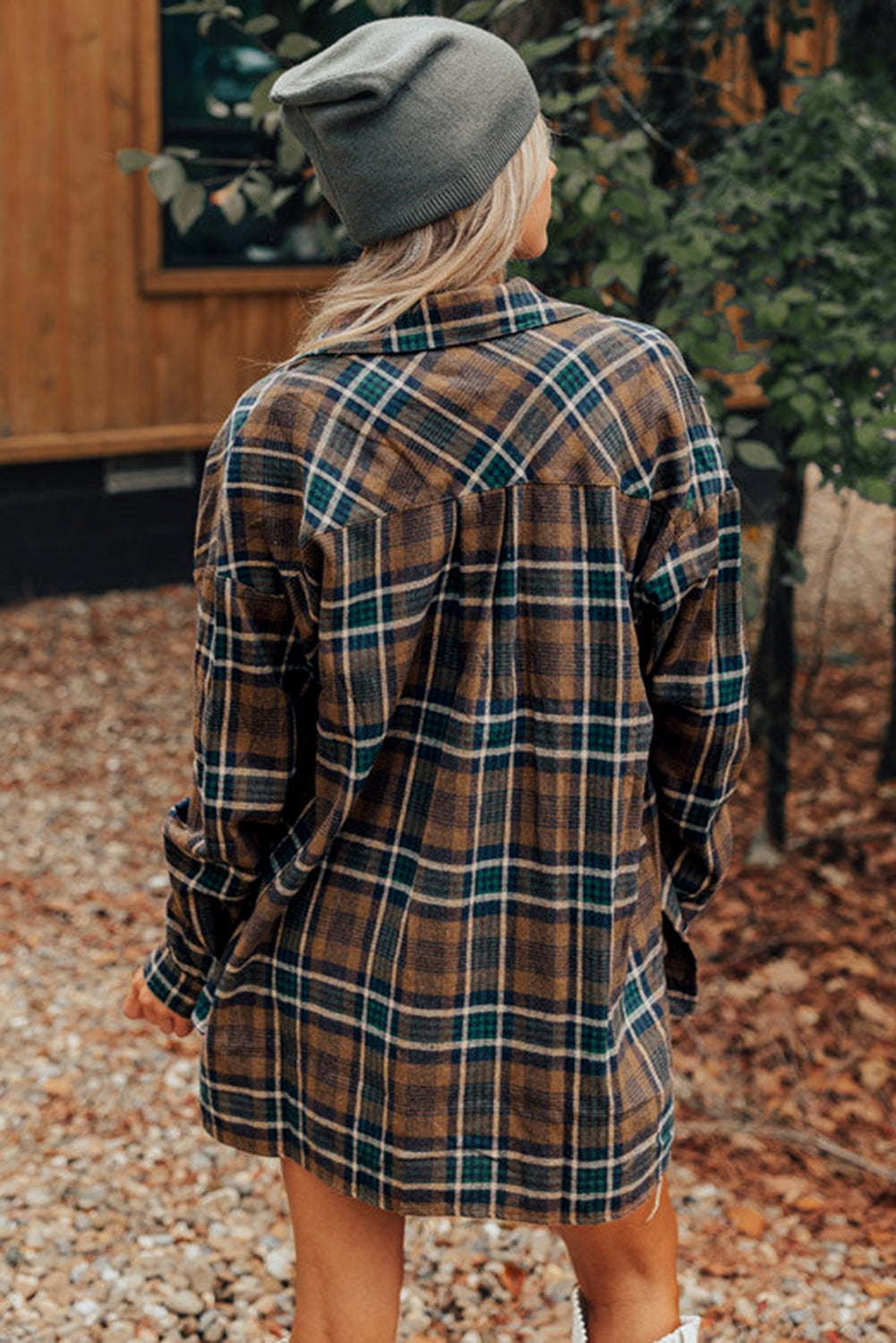 Plaid Print Chest Pockets Buttoned Shirt Jacket