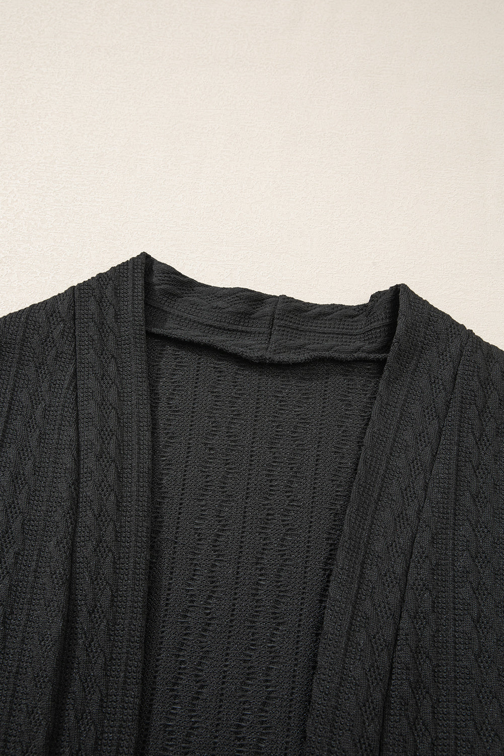 Textured Knit Side Pockets Open Front Cardigan