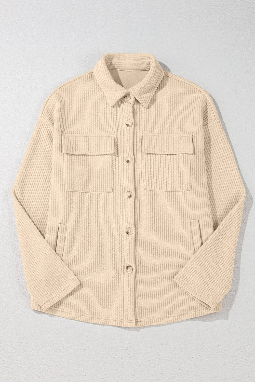 Solid Color Corduroy Buttoned Long Sleeve Shacket