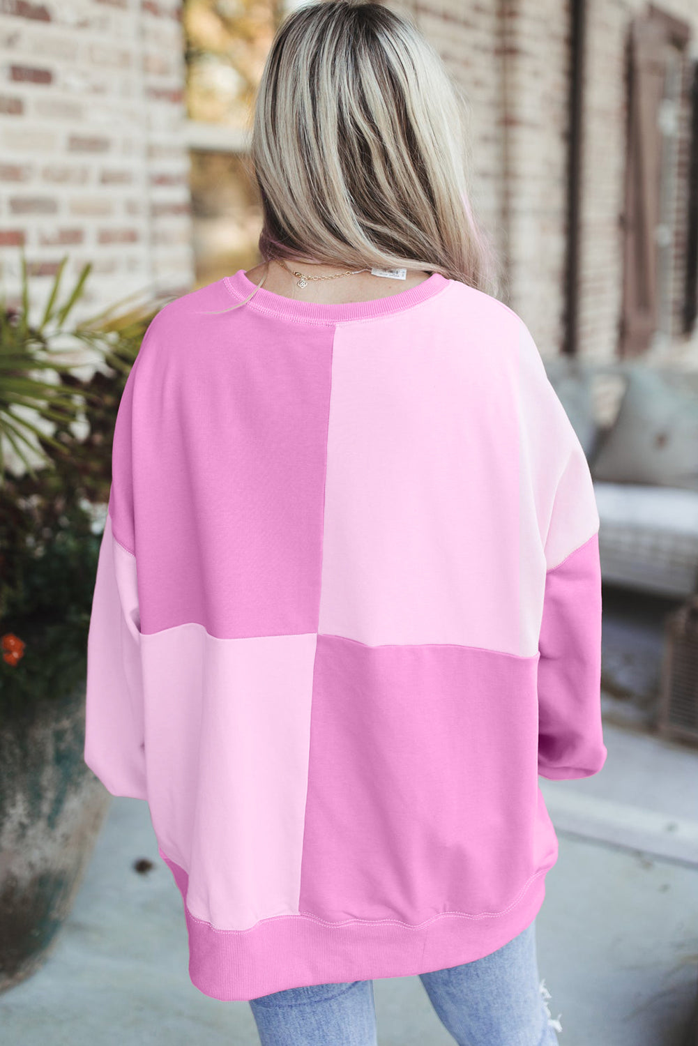 Parchment Colorblock Henley High Low Oversize Sweatshirt