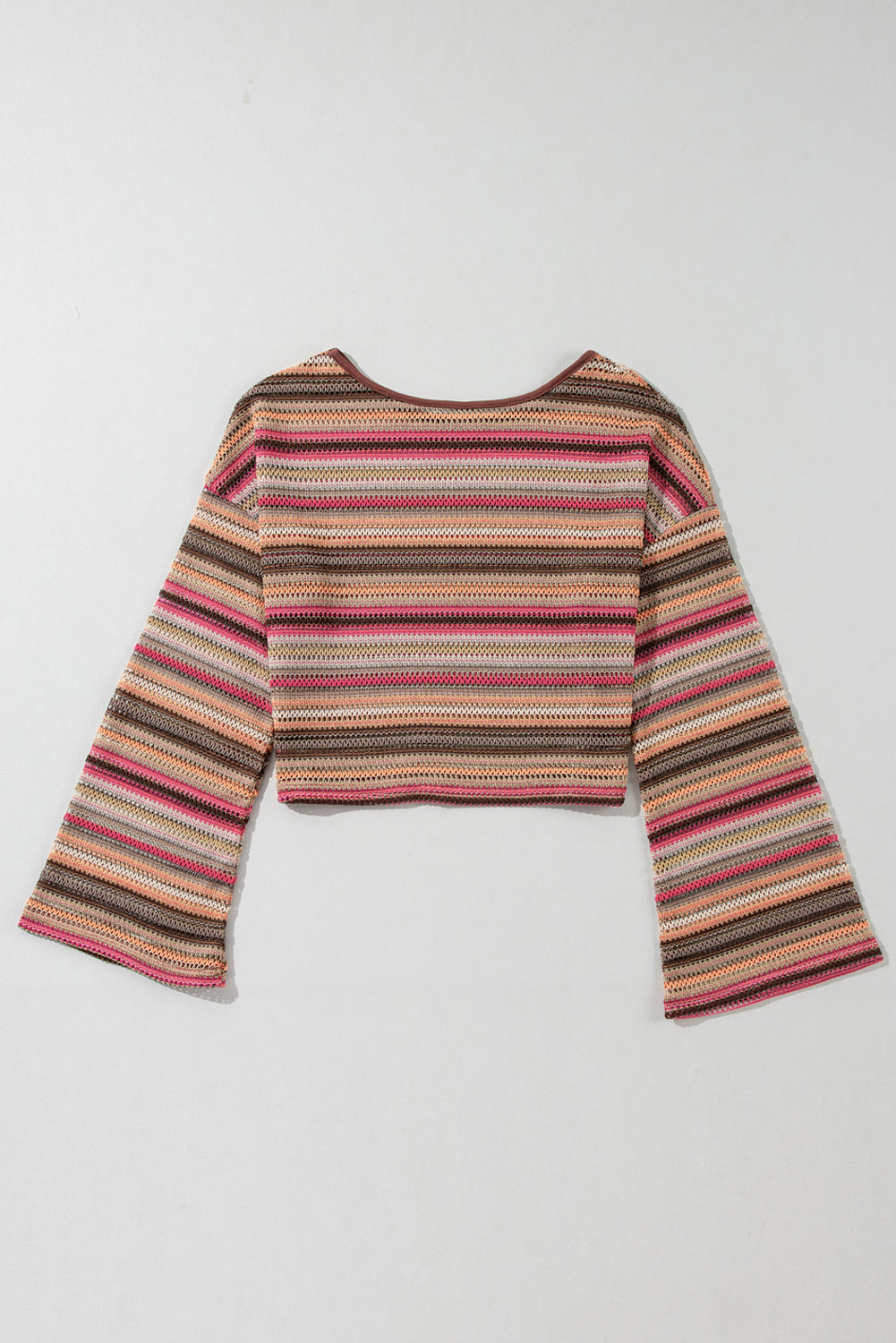 Ethnic Striped Wide Cropped Long Sleeve Top