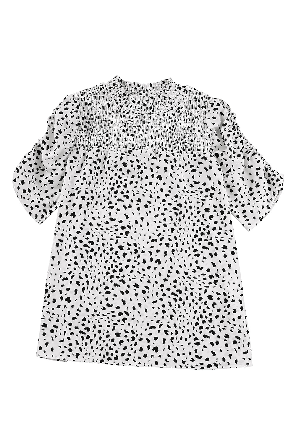 Leopard Smocking Detail Bubble Sleeve Blouse