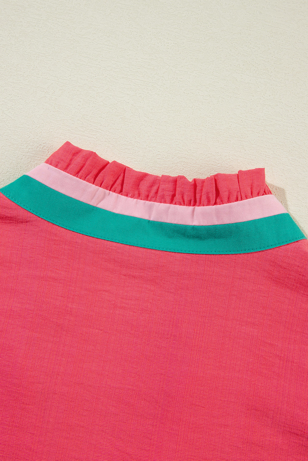 Colorful Trim V Neck Short Sleeve Blouse