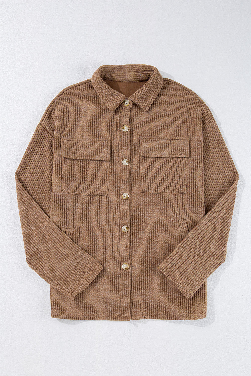 Solid Color Corduroy Buttoned Long Sleeve Shacket