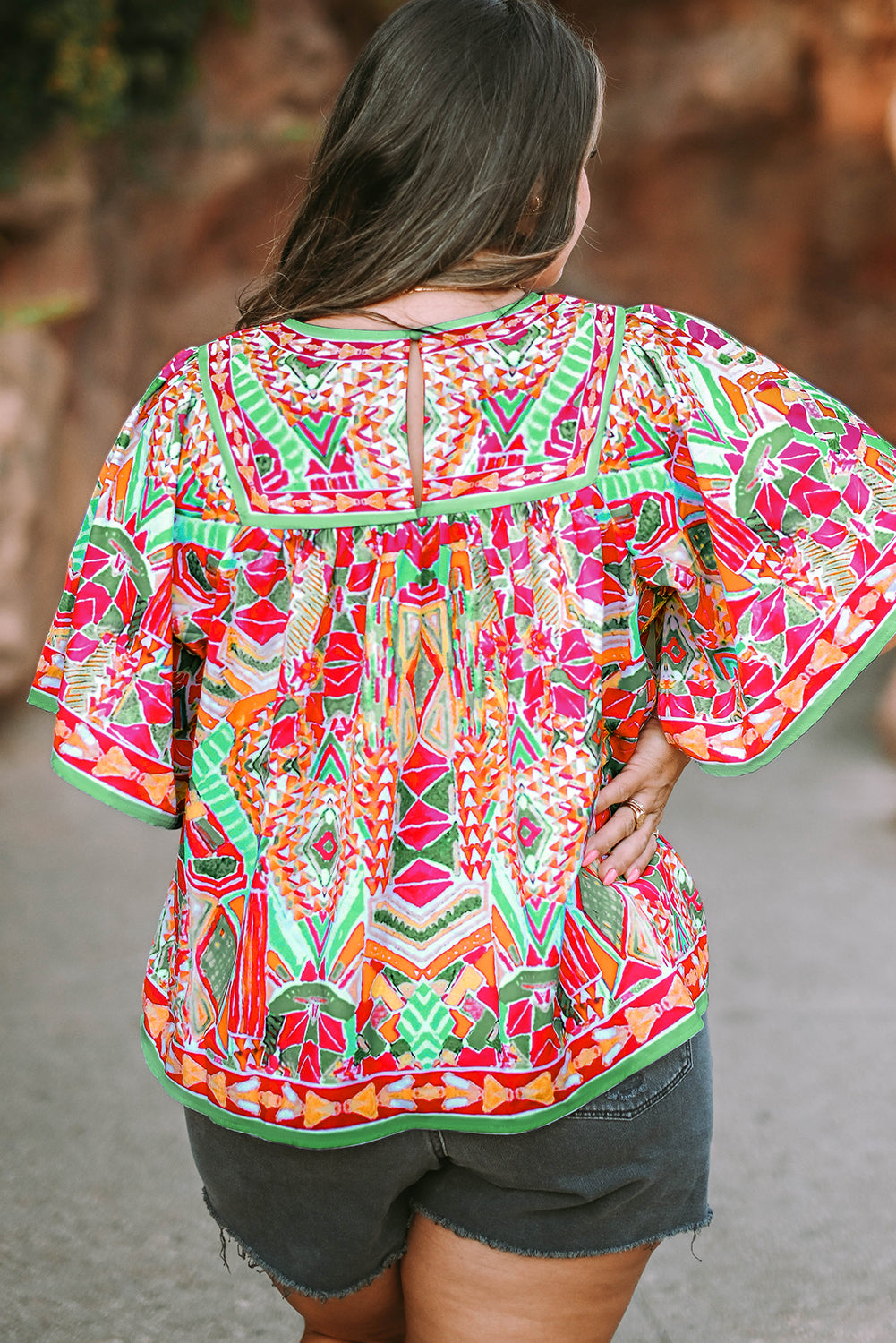 Cute Fashion Printed Wide Sleeve Plus Size Blouse