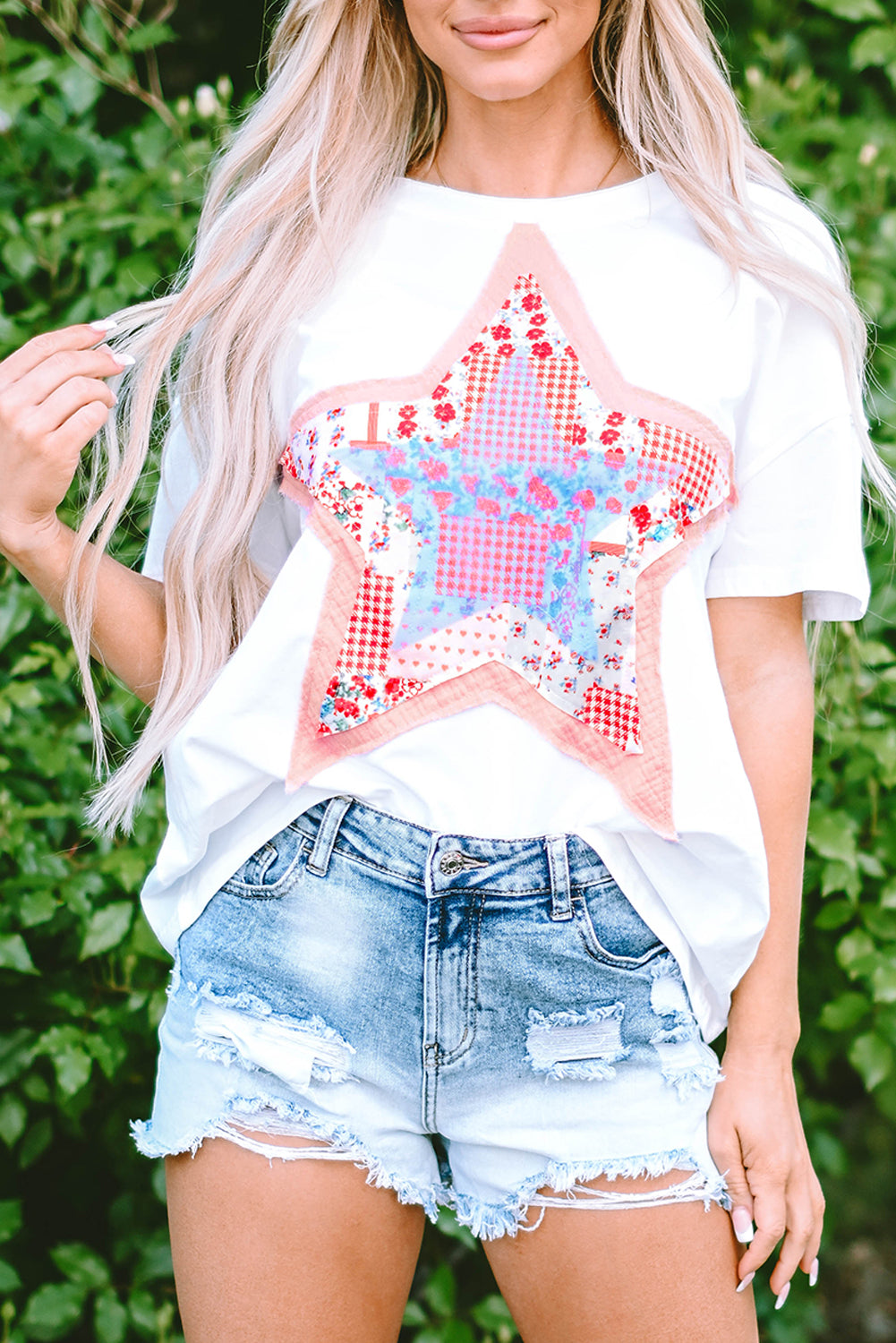 Meadow Mist Green Star Patchwork Loose T-shirt