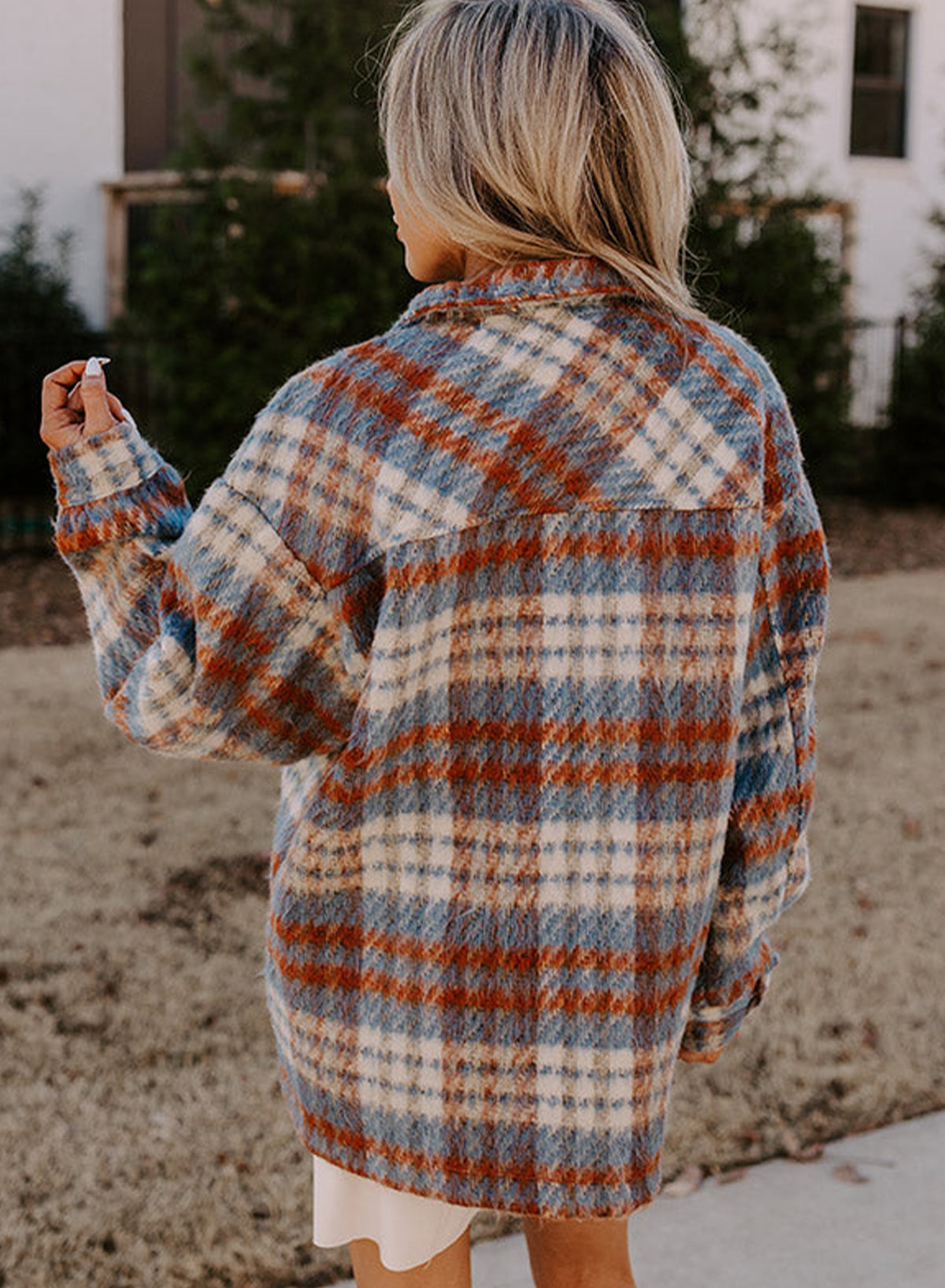 Plaid Print Chest Pockets Turn Down Collar Shacket