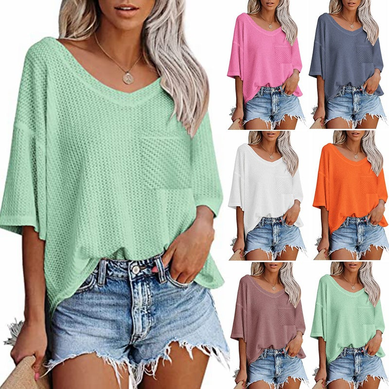 V-Neck Women's Short Sleeve Pocket Tunic