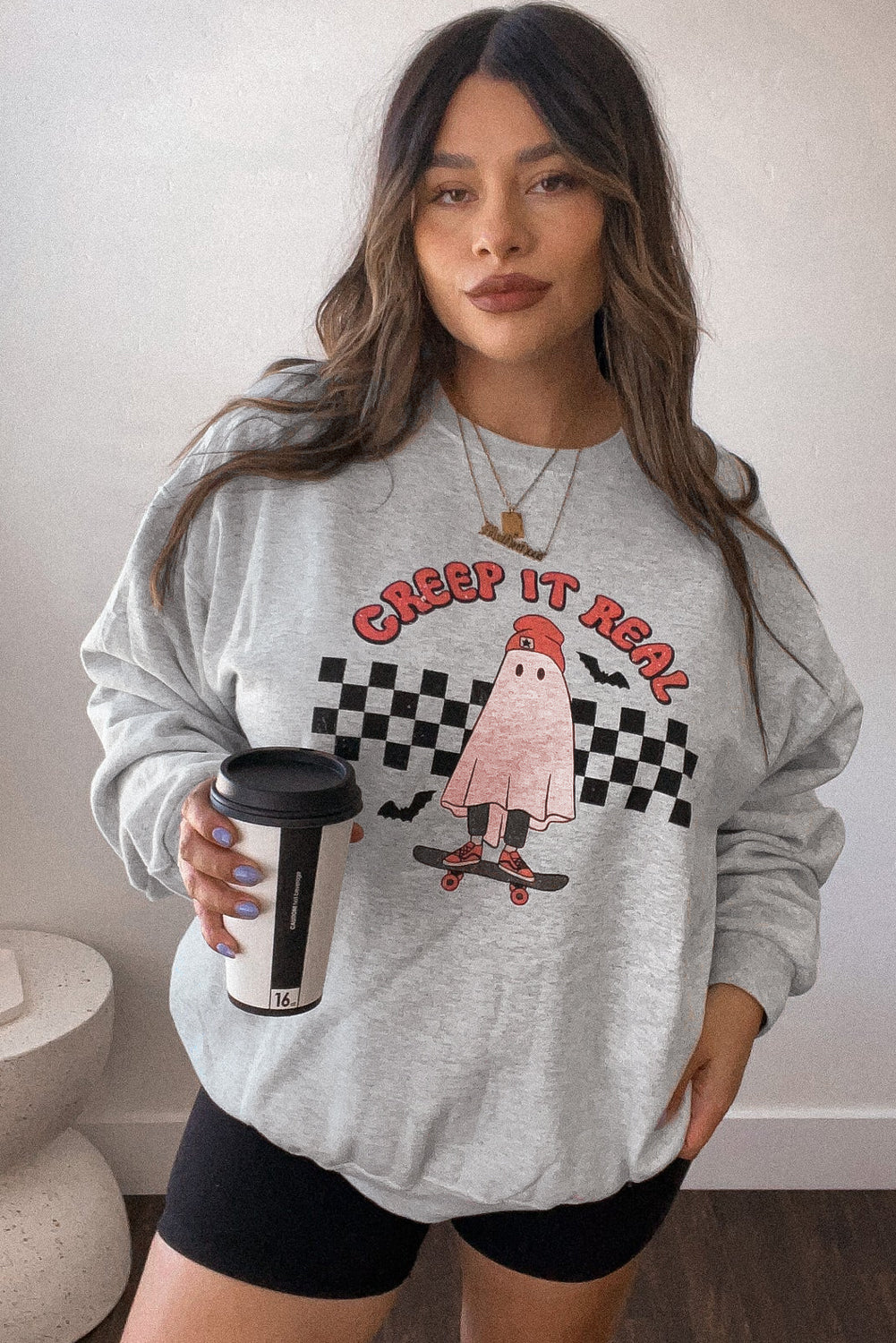 Creep It Real Ghost Print Plus Size Sweatshirt