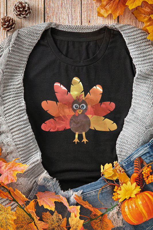 Leafy Turkey Graphic Crewneck Thanksgiving T Shirt