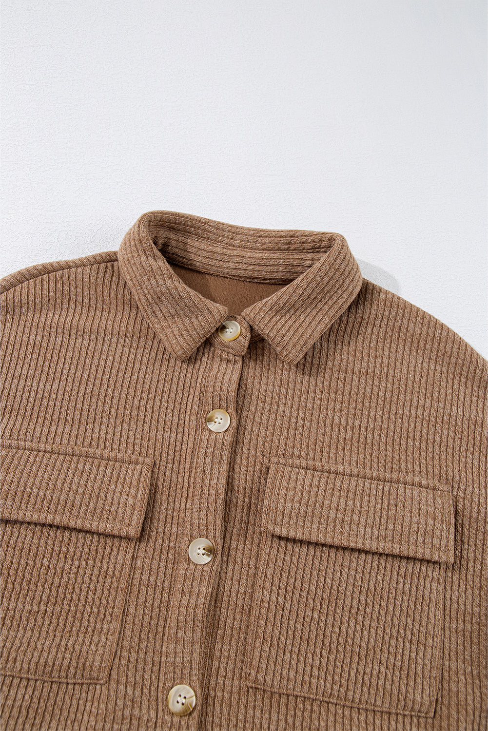 Solid Color Corduroy Buttoned Long Sleeve Shacket