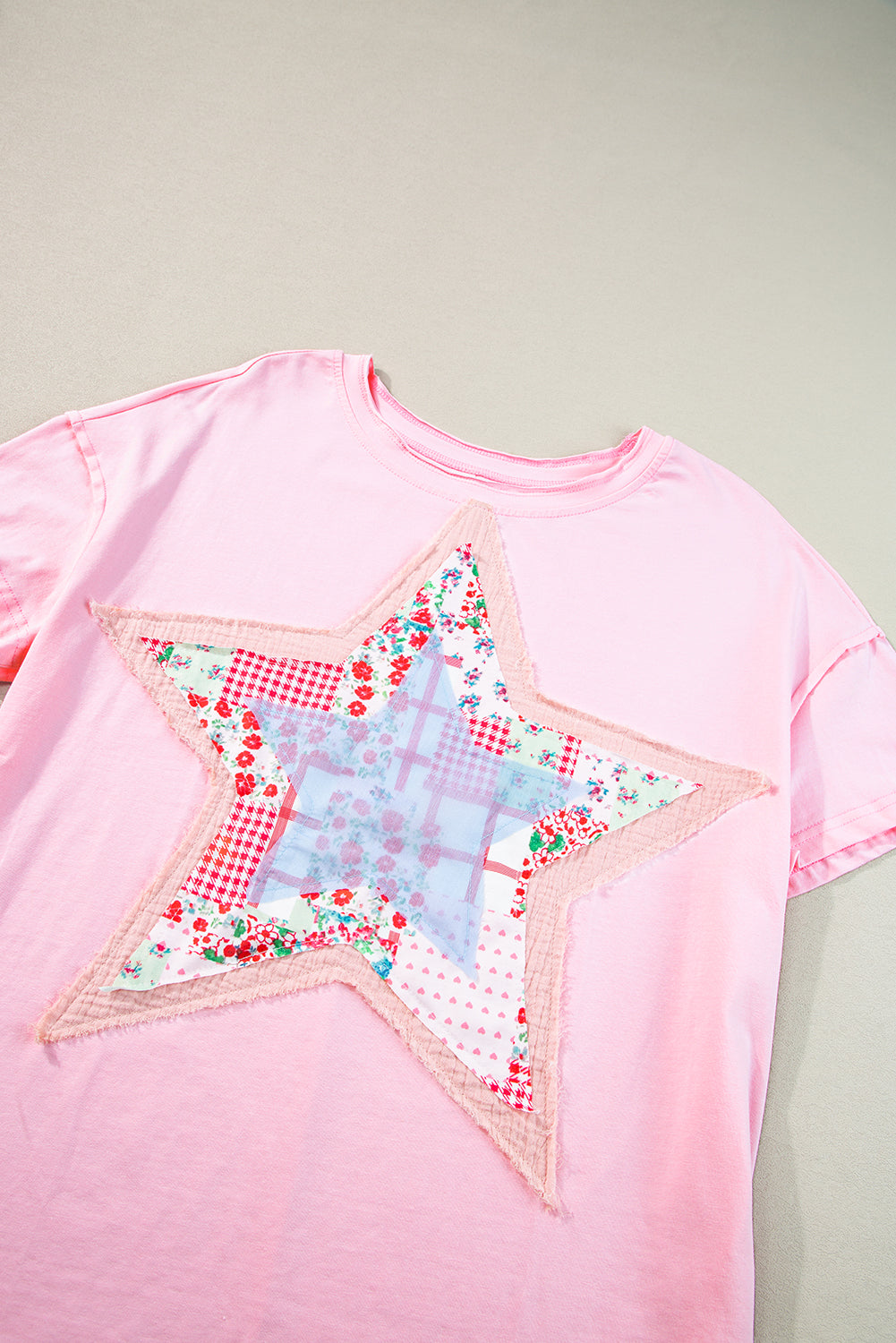 Meadow Mist Green Star Patchwork Loose T-shirt