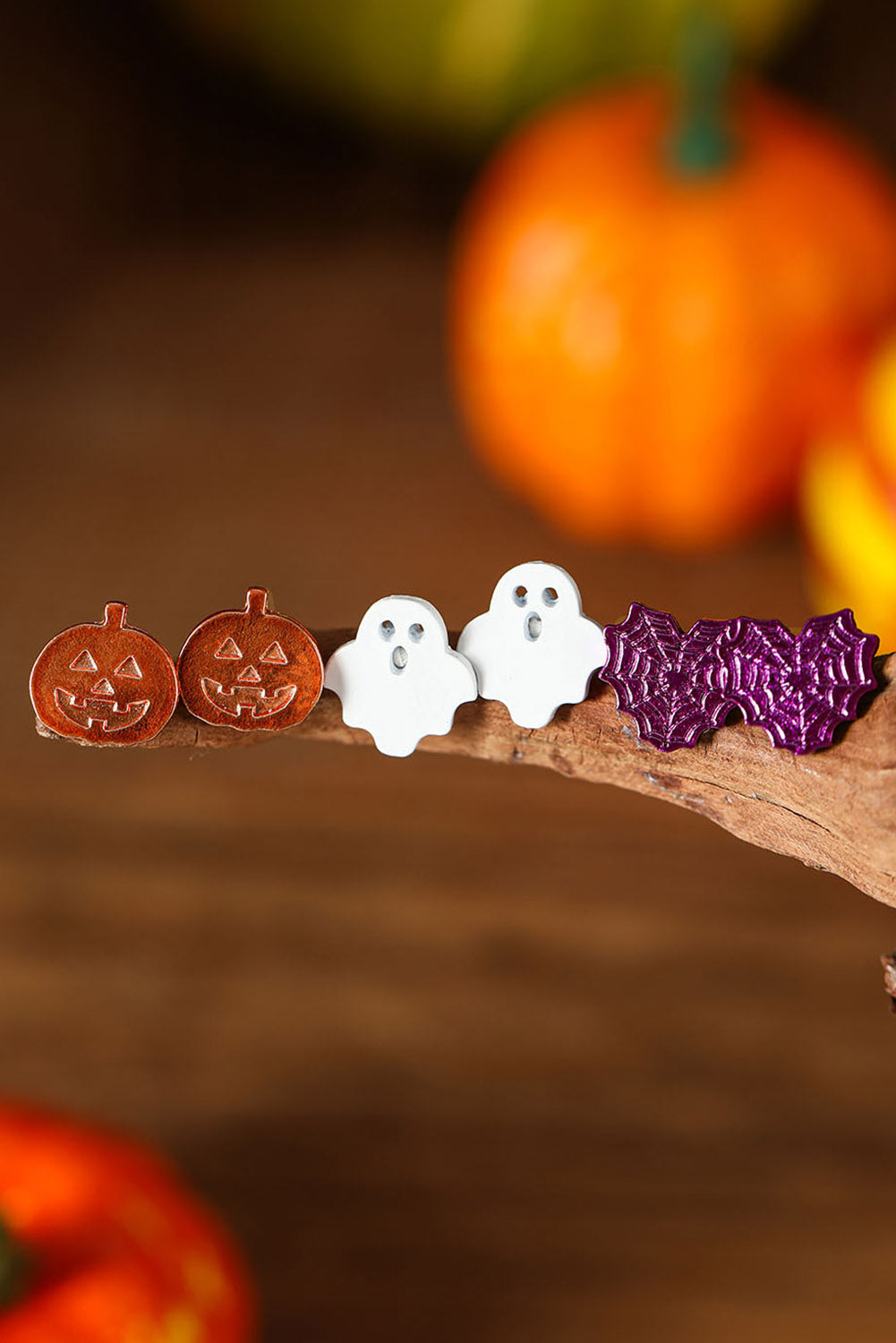 3 Pair Halloween Ornament Stud Earrings