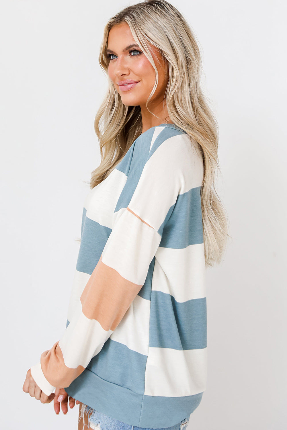 Colorblock Striped Drop Shoulder Long Sleeve Top