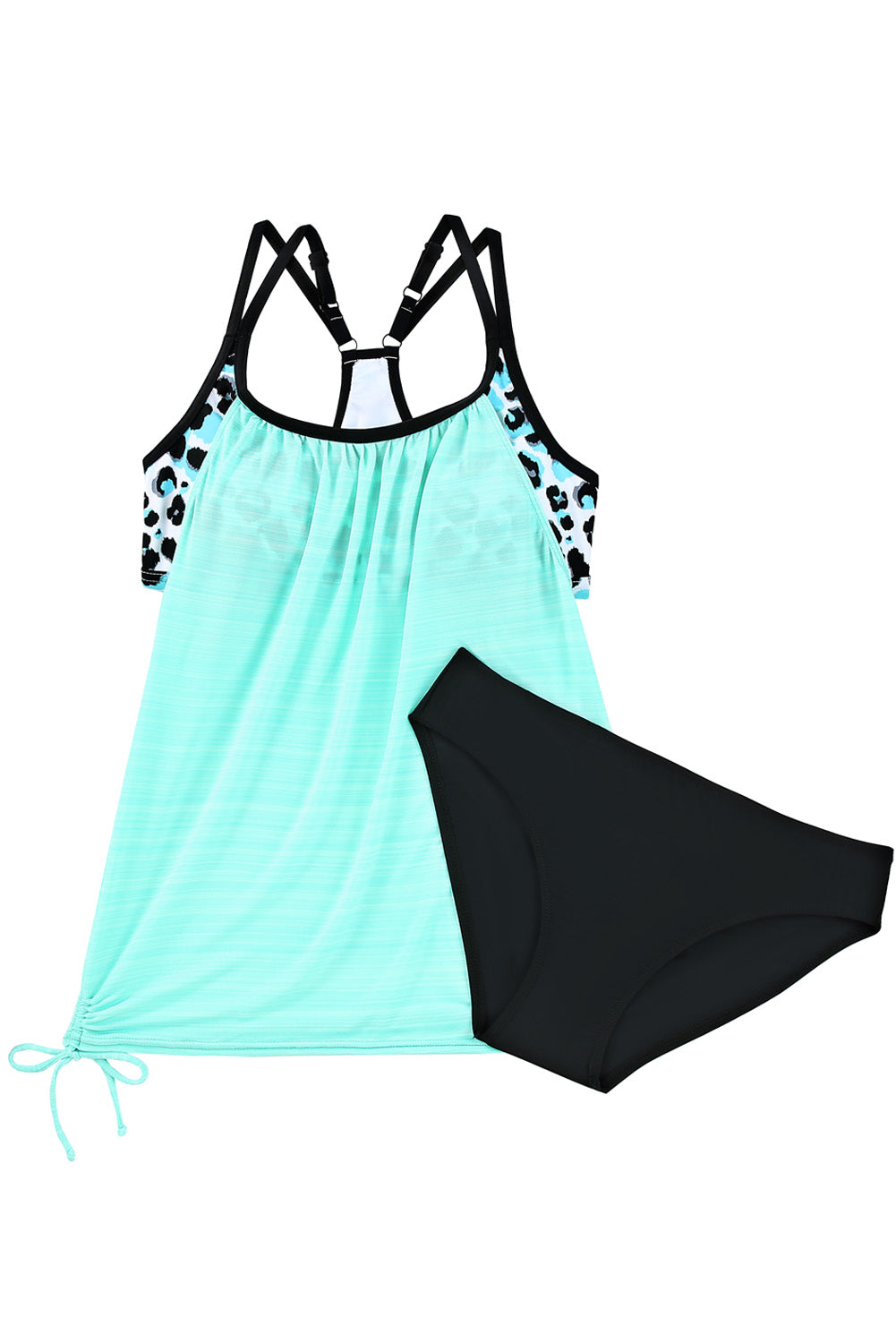 Sky Blue Leopard Printed Lined Tankini Swimsuit