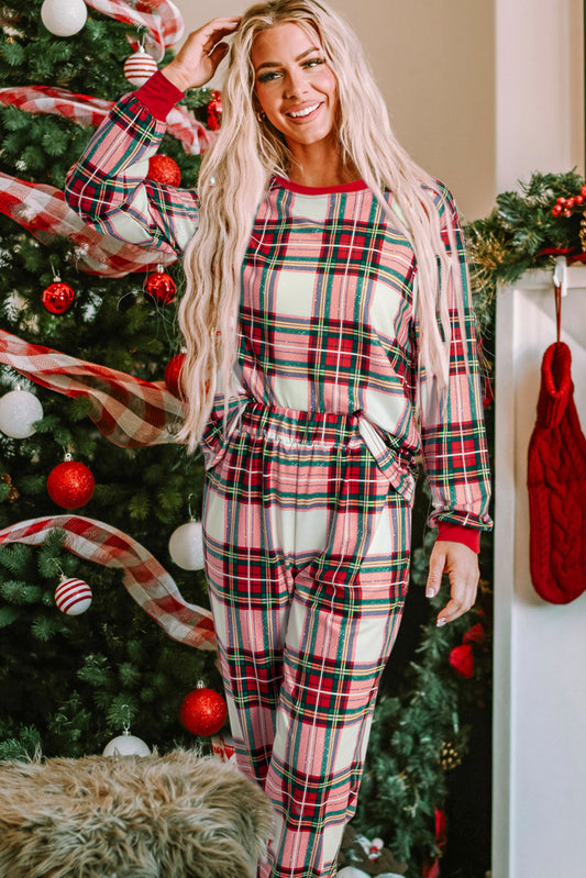 Christmas Plaid Allover Top and Pants Lounge Set