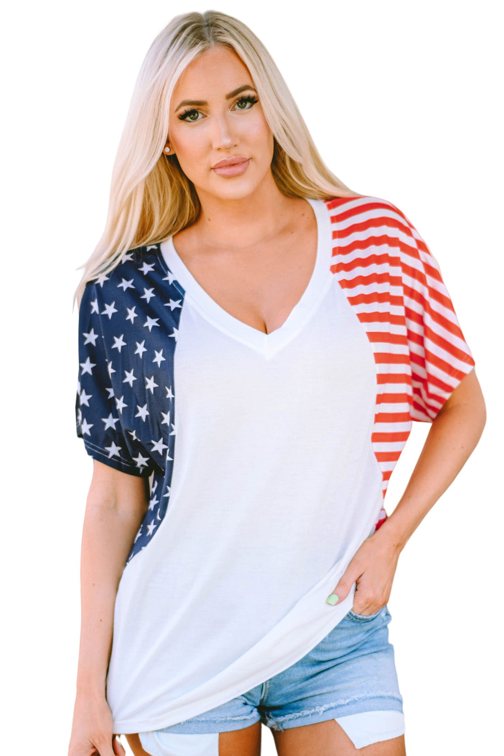 USA Stars and Stripes V Neck Tee