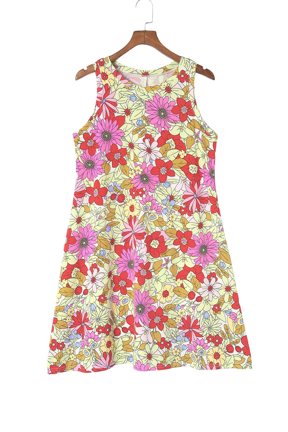 Multicolor Round Neck Sleeveless Floral Mini Dress