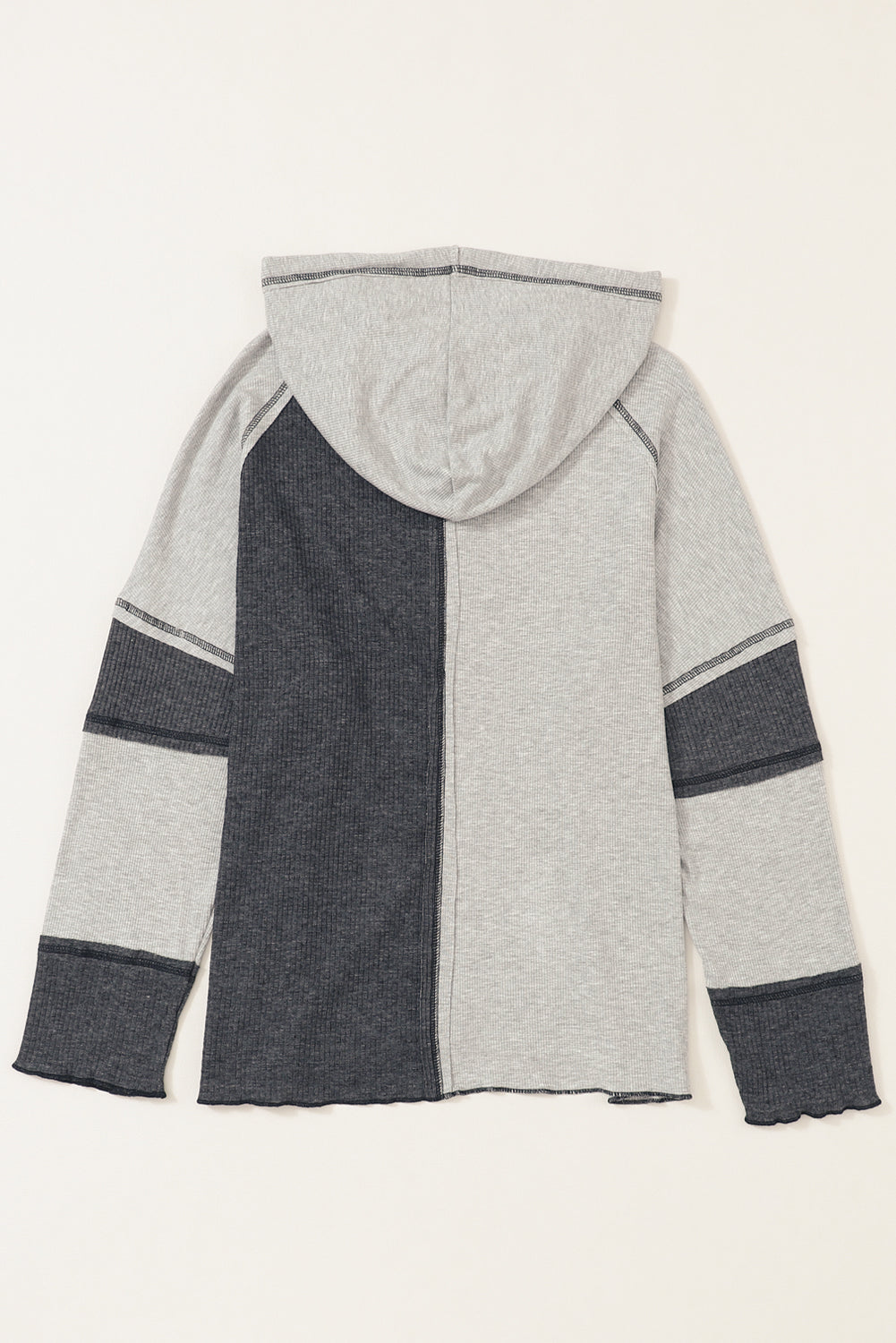 Multicolor Colorblock Seamed Ribbed Henley Hoodie